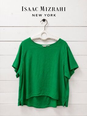 Isaac Mizrahi New York Linen Blouse – Green – Size 3X